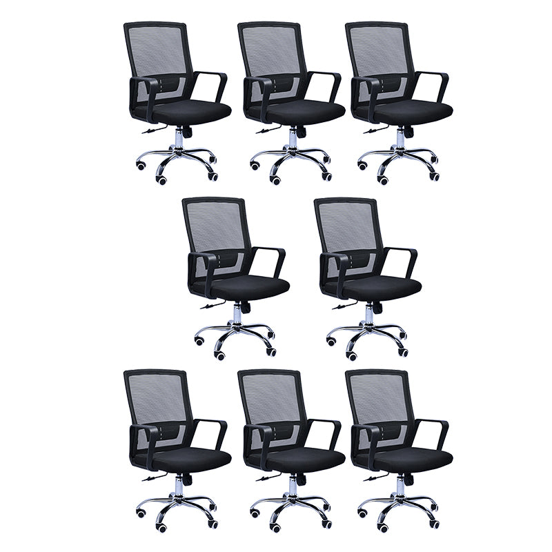 Contemporary Arm Chair Lumbar Support Fixed Arms with Wheels Office Chair