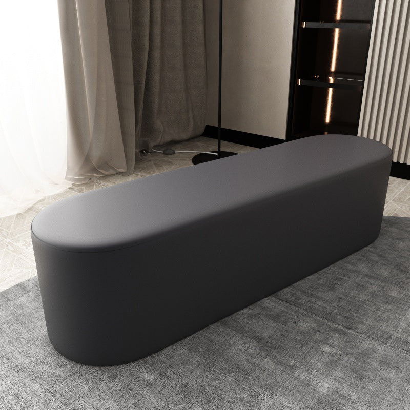 Modern Solid Color Bench Faux Leather Oval Bench for Home Office