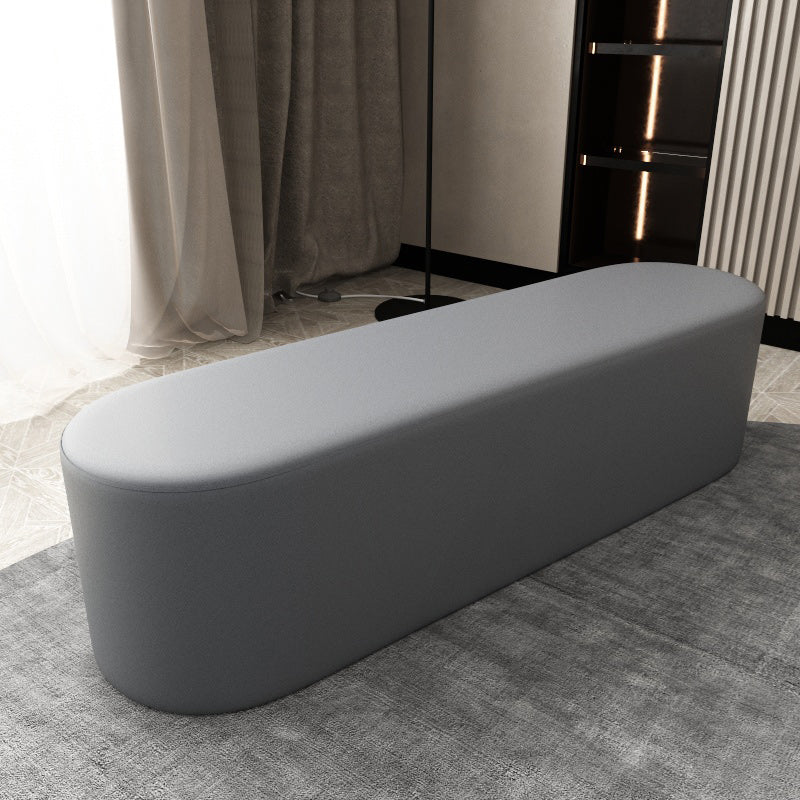 Modern Solid Color Bench Faux Leather Oval Bench for Home Office