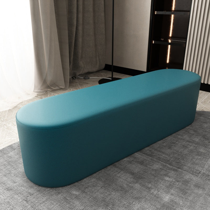 Modern Solid Color Bench Faux Leather Oval Bench for Home Office