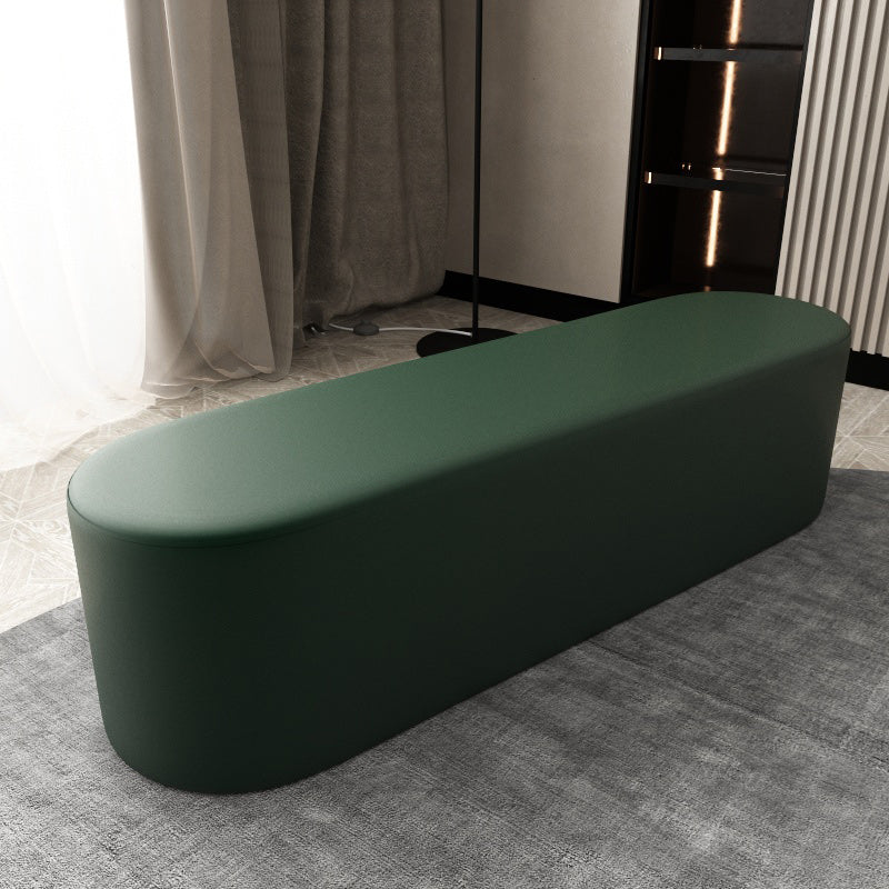 Modern Solid Color Bench Faux Leather Oval Bench for Home Office