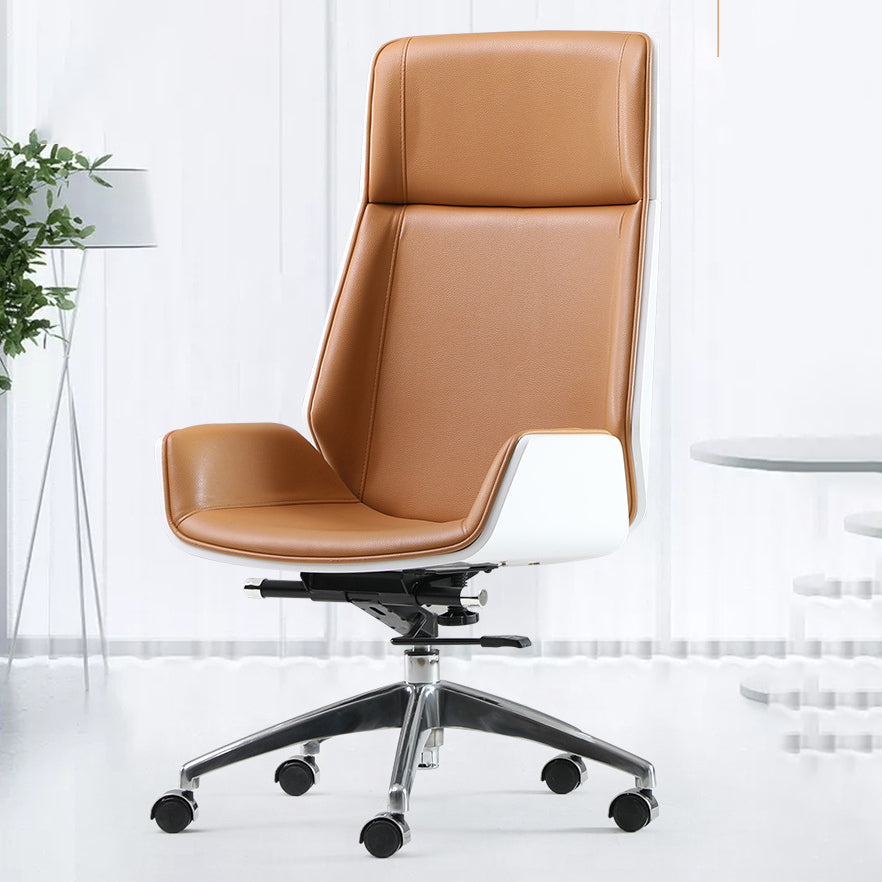 Contemporary Desk Chair Tilt Mechanism Brown Leather Office Chair