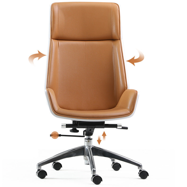 Contemporary Desk Chair Tilt Mechanism Brown Leather Office Chair