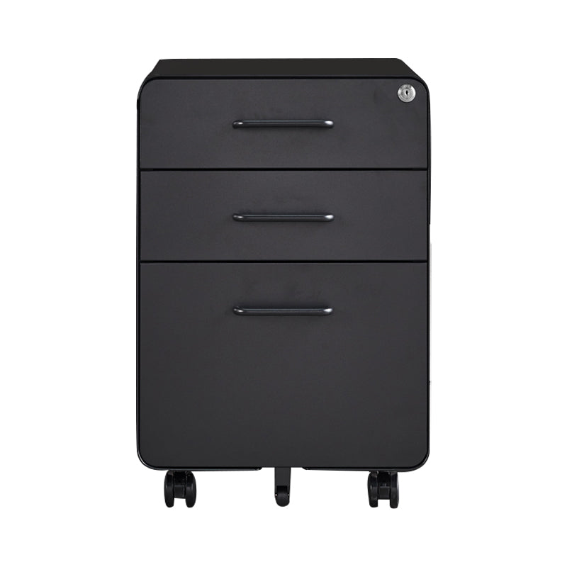 Contemporary File Cabinets Steel Frame Key Lock Mobile Filing Cabinet with Wheels