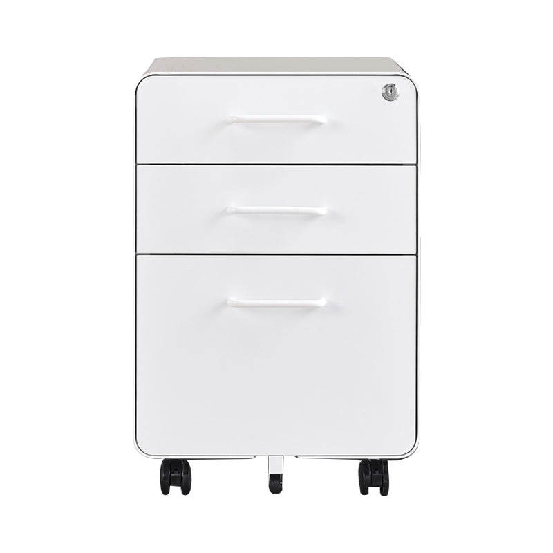 Contemporary File Cabinets Steel Frame Key Lock Mobile Filing Cabinet with Wheels