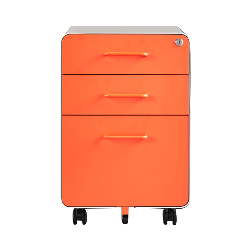 Contemporary File Cabinets Steel Frame Key Lock Mobile Filing Cabinet with Wheels