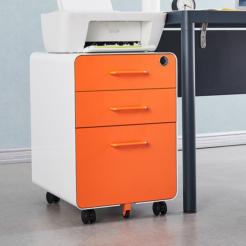 Contemporary File Cabinets Steel Frame Key Lock Mobile Filing Cabinet with Wheels