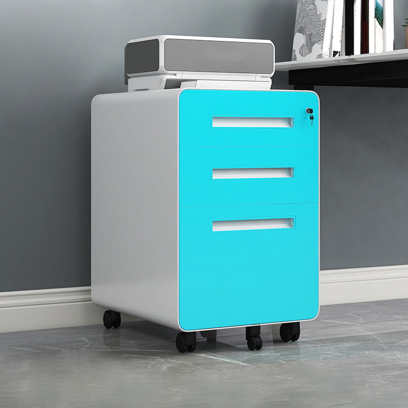 Modern Cabinet Metal 3 Locking Drawers and Castors Filing Cabinet for Home Office