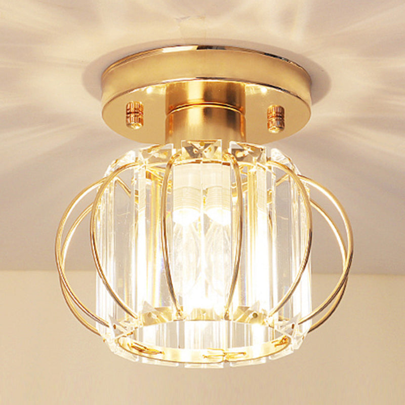 Modern Simple Ceiling Light Cylinder Shape Ceiling Lamp with Crystal Shade for Living Room