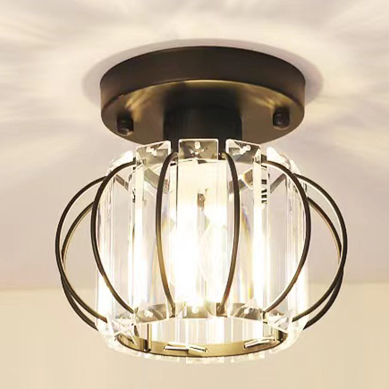 Modern Simple Ceiling Light Cylinder Shape Ceiling Lamp with Crystal Shade for Living Room