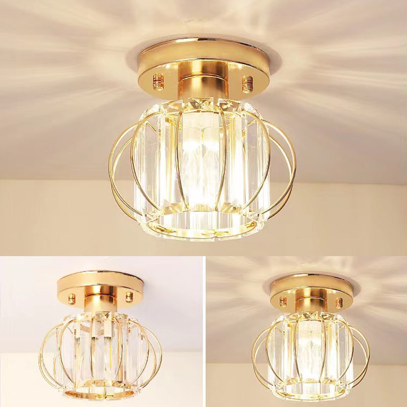 Modern Simple Ceiling Light Cylinder Shape Ceiling Lamp with Crystal Shade for Living Room