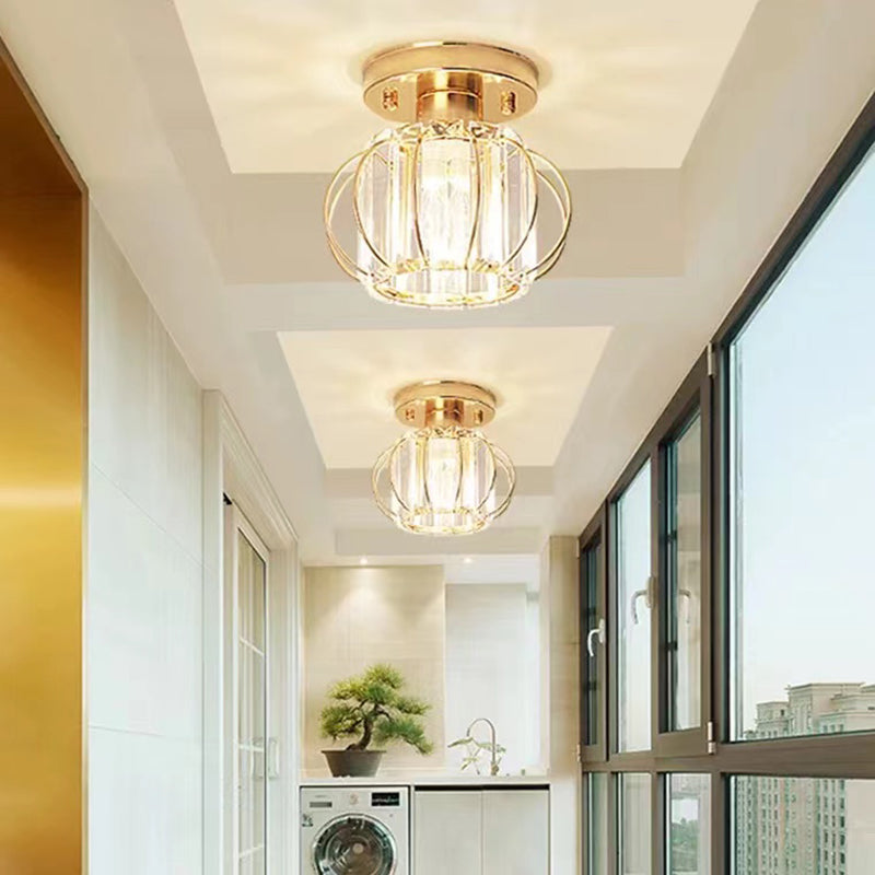 Modern Simple Ceiling Light Cylinder Shape Ceiling Lamp with Crystal Shade for Living Room