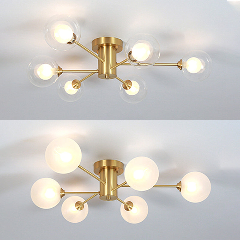 Nordic Style Golden Ceiling Light Ball Shape Glass Shade Ceiling Lamp for Living Room