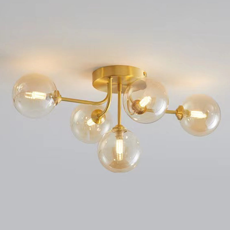 Nordic Style Copper Ceiling Light Ball Shape Ceiling Lamp with Glass Shade for Bedroom