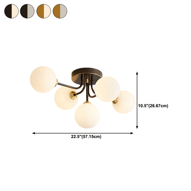 Nordic Style Copper Ceiling Light Ball Shape Ceiling Lamp with Glass Shade for Bedroom