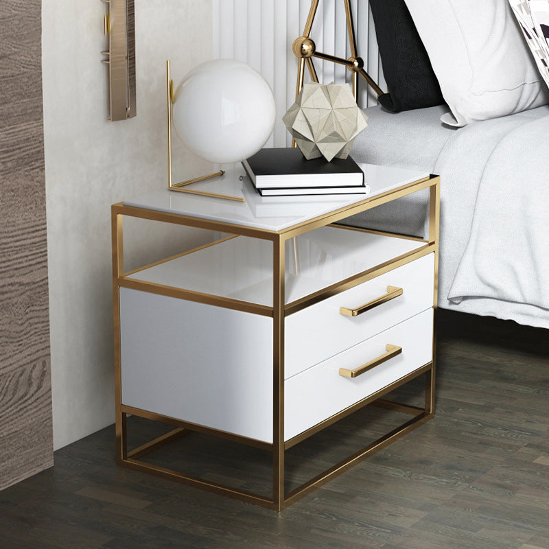 Metal and Wood Bedside Cabinet Modern Minimalist Open Bedside Table with Legs