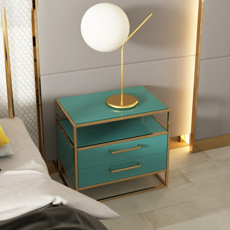 Metal and Wood Bedside Cabinet Modern Minimalist Open Bedside Table with Legs