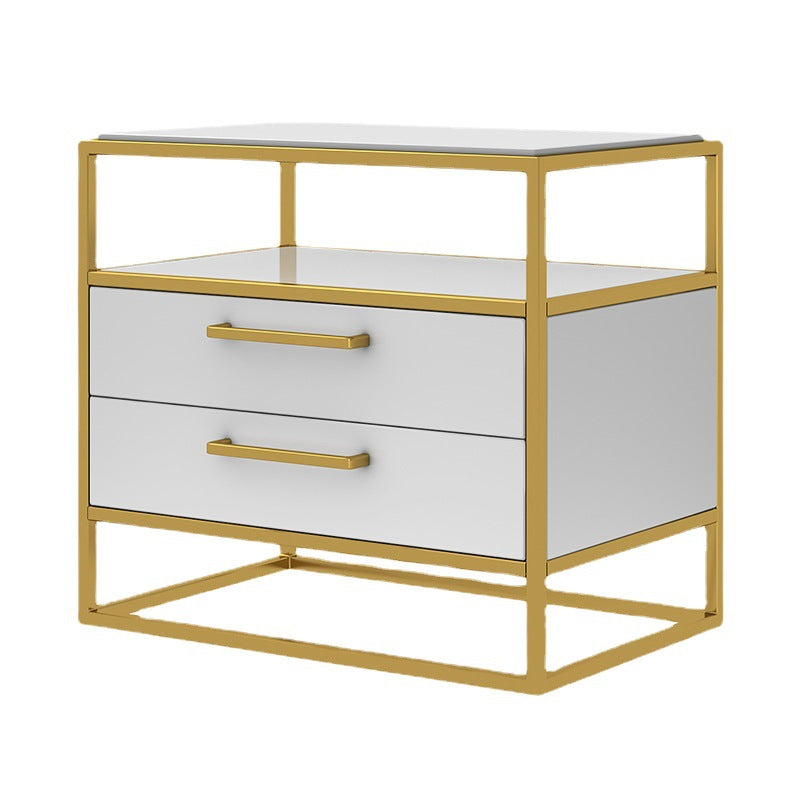 Metal and Wood Bedside Cabinet Modern Minimalist Open Bedside Table with Legs