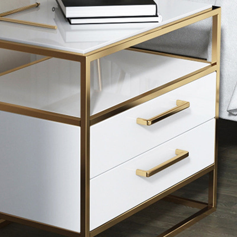 Metal and Wood Bedside Cabinet Modern Minimalist Open Bedside Table with Legs