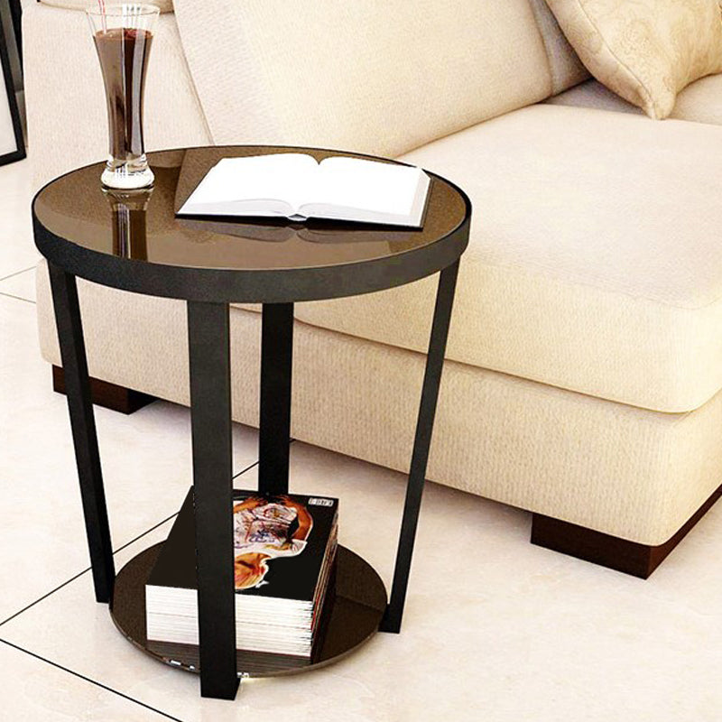 Round Wooden Nightstand 2 Shelves Bedside Night Table for Bedroom