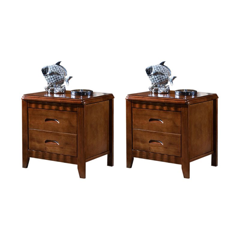 Traditional Lower Shelf Nightstand Solid Wooden Bedside Cabinet with Drawers for Bedroom