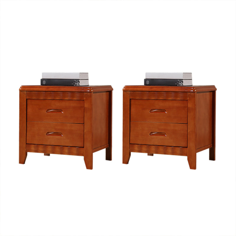 Traditional Lower Shelf Nightstand Solid Wooden Bedside Cabinet with Drawers for Bedroom