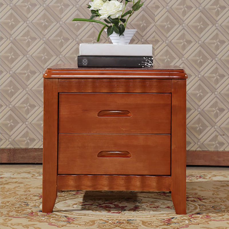 Traditional Lower Shelf Nightstand Solid Wooden Bedside Cabinet with Drawers for Bedroom