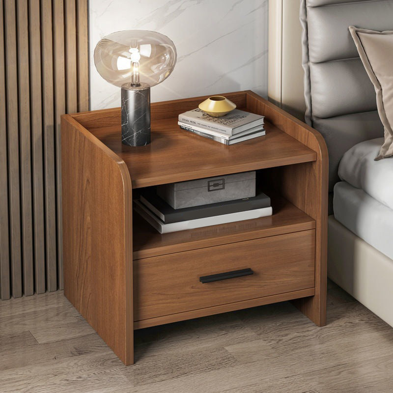 Wooden Bedside Cabinet Modern Minimalist Open Bedside Table with Drawers