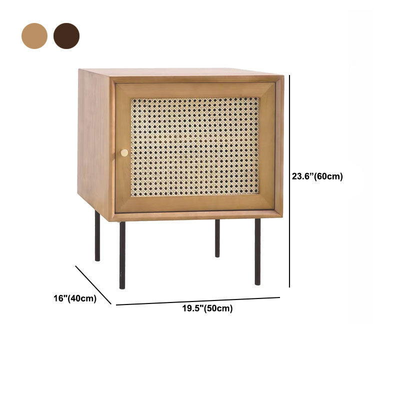 15.75" Tall Rattan Bedside Cabinet Solid Wood Nightstand with 1 Door