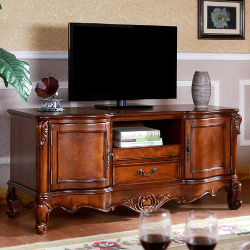 Brown Wooden TV Stand Console Traditional Style Home TV Cabinet with Drawers