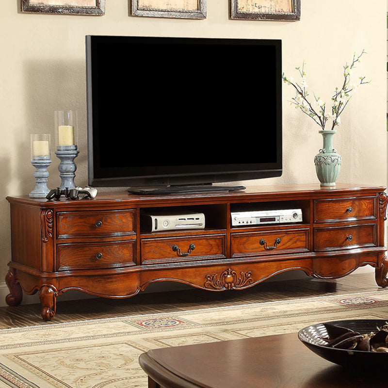 Brown Wooden TV Stand Console Traditional Style Home TV Cabinet with Drawers