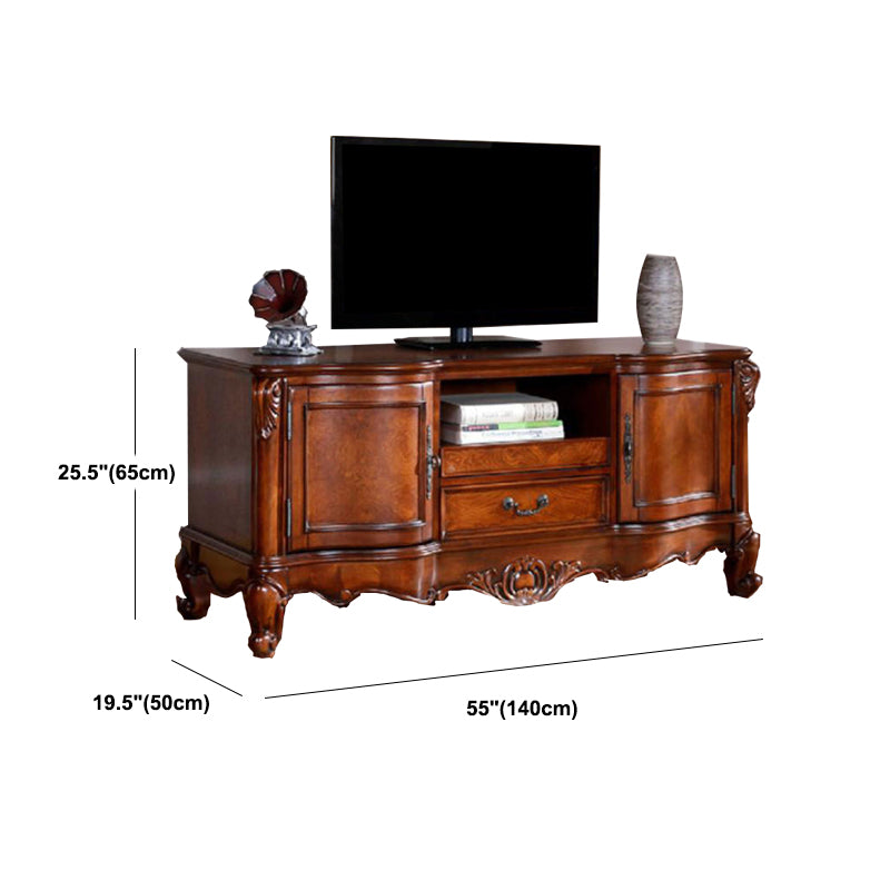 Brown Wooden TV Stand Console Traditional Style Home TV Cabinet with Drawers