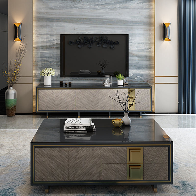 Black Glass TV Cabinet Gorgeous Style Home Simple Closed TV Stand Console