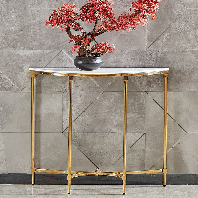 Glam Marble Console Table 14" W Half Moon 4 Legs Accent Table for Hall