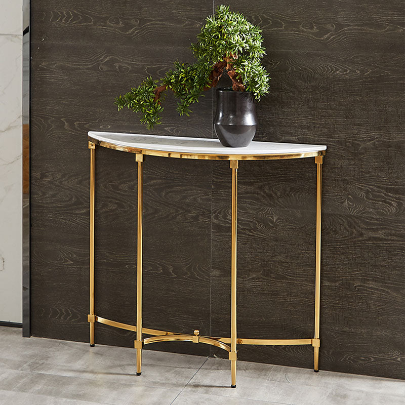 Glam Marble Console Table 14" W Half Moon 4 Legs Accent Table for Hall