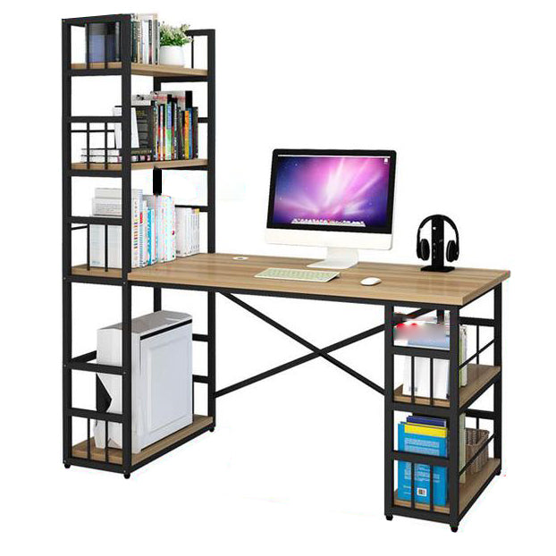 Modern Metal and Wooden Writing Desk Dormitory Office Desk With Bookshelf