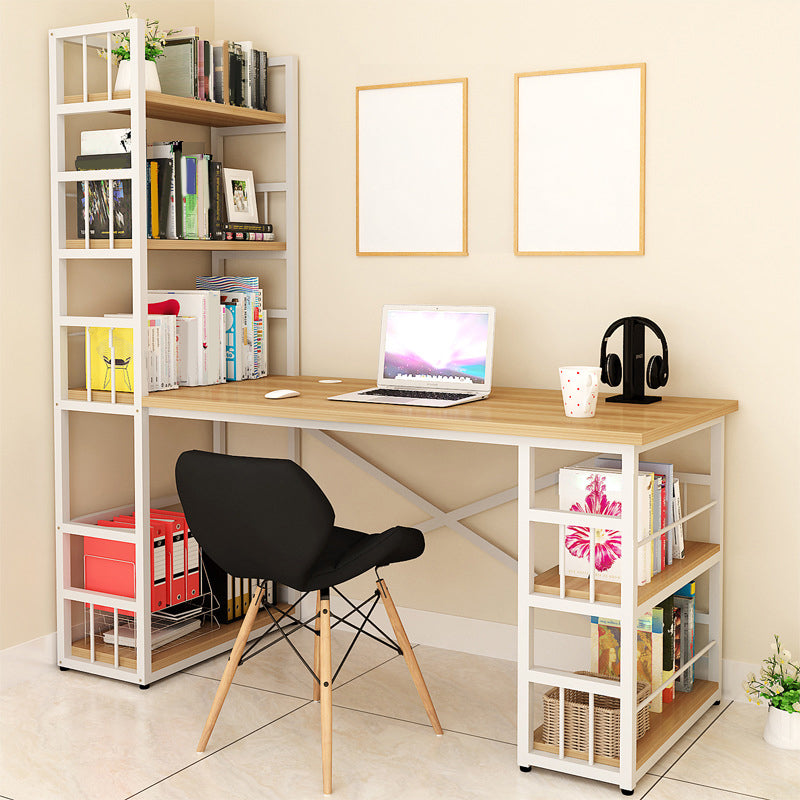 Modern Metal and Wooden Writing Desk Dormitory Office Desk With Bookshelf