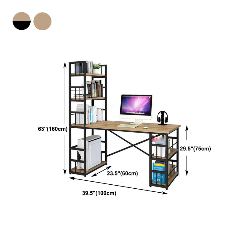 Modern Metal and Wooden Writing Desk Dormitory Office Desk With Bookshelf