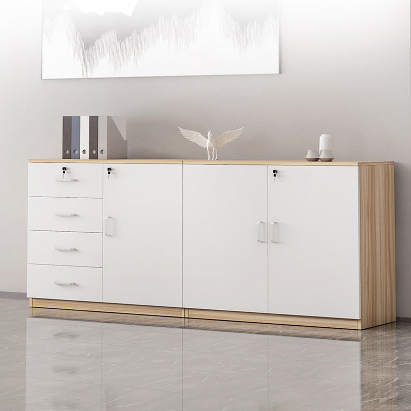 Modern Cabinet Wood Lateral Adjustable Storage Shelves and Locking Drawers File Cabinet