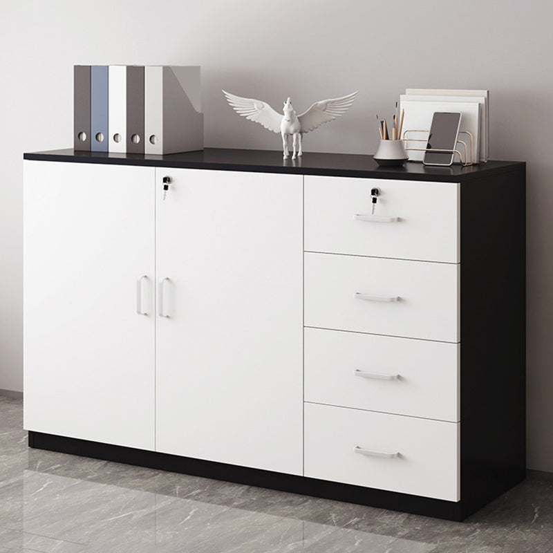 Modern Cabinet Wood Lateral Adjustable Storage Shelves and Locking Drawers File Cabinet