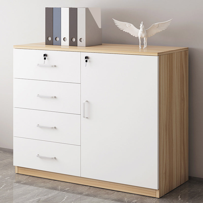 Modern Cabinet Wood Lateral Adjustable Storage Shelves and Locking Drawers File Cabinet