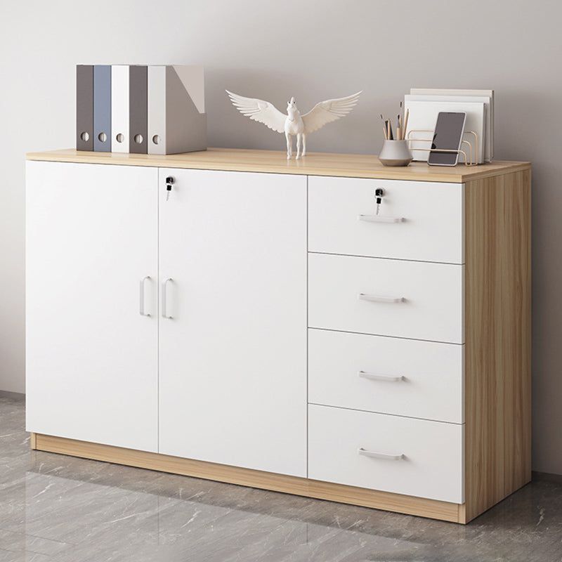 Modern Cabinet Wood Lateral Adjustable Storage Shelves and Locking Drawers File Cabinet