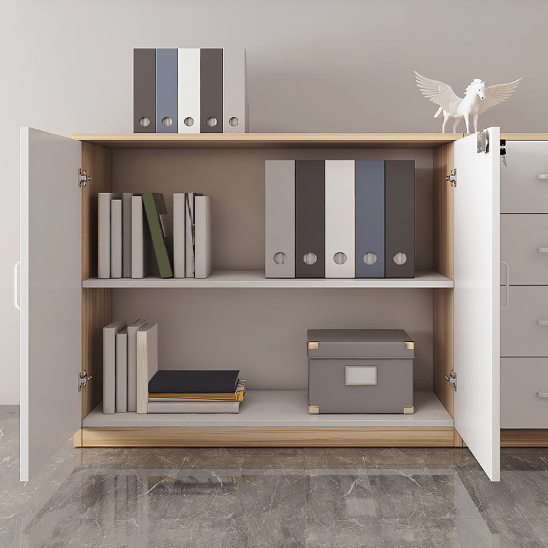 Modern Cabinet Wood Lateral Adjustable Storage Shelves and Locking Drawers File Cabinet