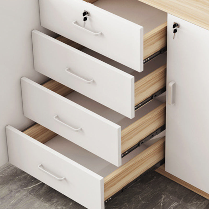 Modern Cabinet Wood Lateral Adjustable Storage Shelves and Locking Drawers File Cabinet