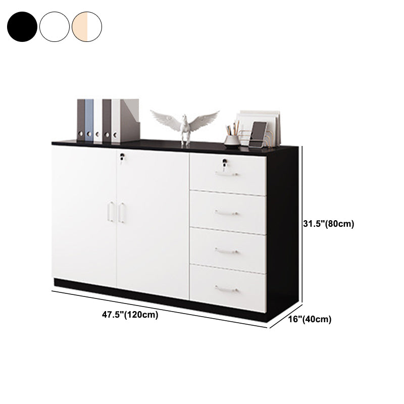 Modern Cabinet Wood Lateral Adjustable Storage Shelves and Locking Drawers File Cabinet