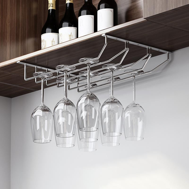 Metal Hanging Wine Glass Rack Modern Glass & Stemware Holder in Chrome