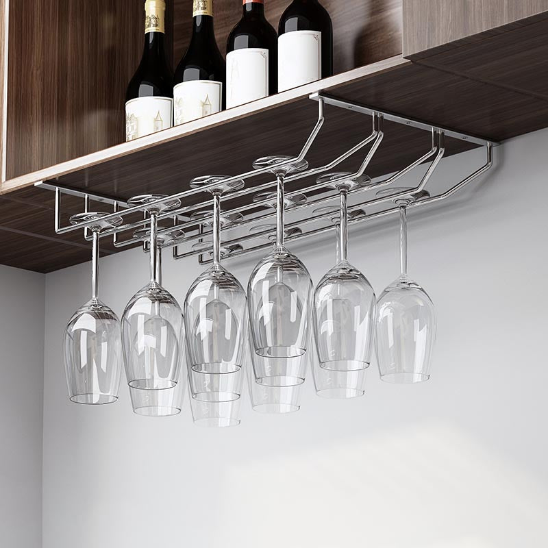 Metal Hanging Wine Glass Rack Modern Glass & Stemware Holder in Chrome