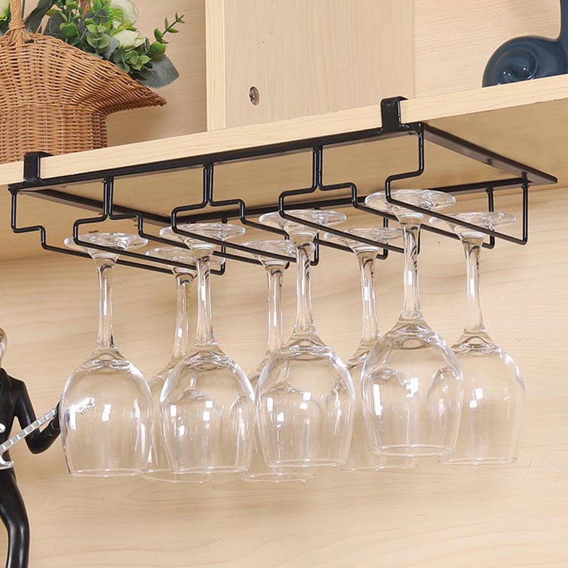 Contemporary Hanging Wine Glass Rack Metal Glass & Stemware Holder for Kitchen