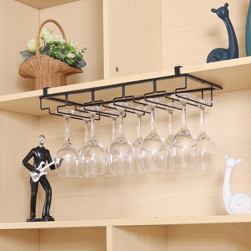 Contemporary Hanging Wine Glass Rack Metal Glass & Stemware Holder for Kitchen