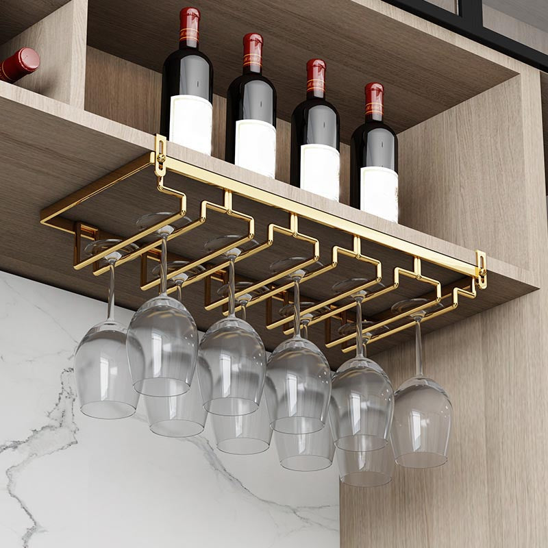 Modern Hanging Glass & Stemware Holder Metal Glass Rack Under Cabinet